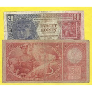 soubory bankovek, 20 Kč 1926, s. Pg, 50 Kč 1929, s. Ba. H-21c2, 24b