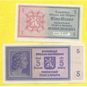 Soubory bankovek, 1 K (1940), 5 K (1940) s. C077, A047. H-30a, 31a