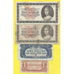 Soubory bankovek, 1 a 5 Kč 1944, 100 Kčs 1945. H-56a1, 57a, 77a