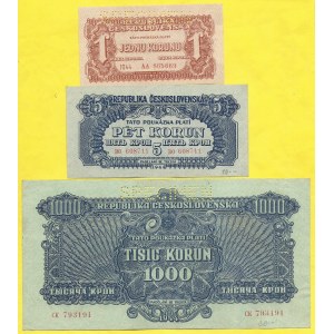 Soubory bankovek, 1, 5, 1000 K 1944, s. AA, BO, CK. H-56a1S2, 57a, 61aS1