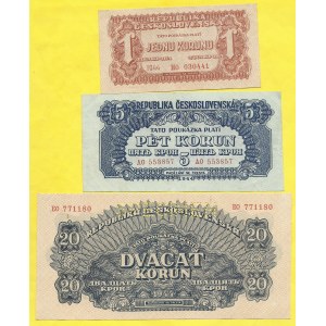 Soubory bankovek, 1, 5, 20 K 1944, s. HO, AO, EO. H-56a1, 57a, 58aS1