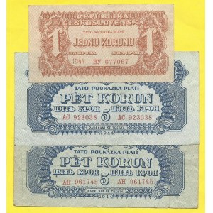 Soubory bankovek, 1, 5, 5 K 1944, s. HY, AC, AH. H-56a1, 57b