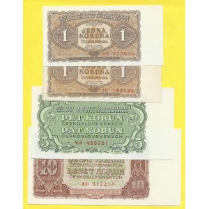 Soubory bankovek, 1, 1, 5, 10 Kčs 1953, s. HB, JE, MD, KD. H-89b1, b2, 91b1, 92b1