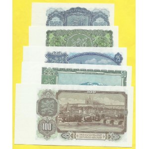 Soubory bankovek, 3, 5, 25, 50, 100 Kčs 1953, s. AC, AK, BE, BD, CH. H-90a1, 91a1S1, 93a1, 94a1, 95a1S1