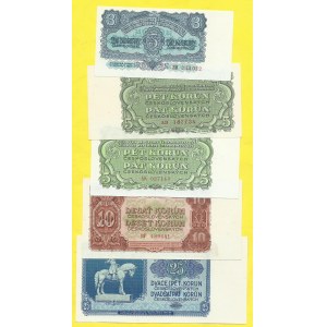 Soubory bankovek, 3, 5, 5, 10, 25 Kčs 1953, s. ZB, AD, AK, BP, BD. H-90a2S1, 91a1S1, 92a1, 93a1S1