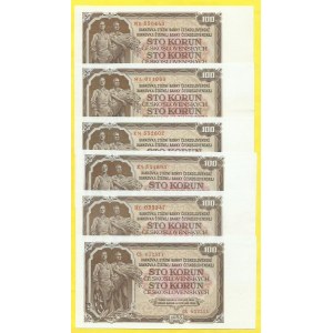 Soubory bankovek, 100 Kčs 1953, s. CS, HC, KA, KM, MA, MD. H-95a1, 95b1, 95b2