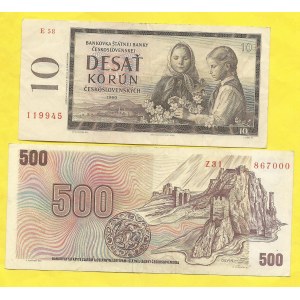Soubory bankovek, 10 Kčs 1960, s. E58 , 500 Kčs 1973, s. Z31. H-97c, 105a