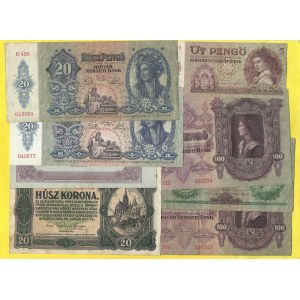 Soubory zahraničních bankovek, Maďarsko. Soubor běžných 1920 - 44 (6 ks platných na našem území)
