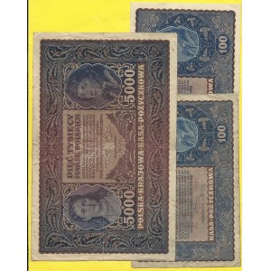Soubory zahraničních bankovek, Polsko. 100, 100, 5000 Marek 1919-20. Milcz.-27a, c, 31a