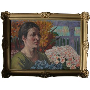 Ludwik Stasiak, Portrait of the artist's wife among flowers