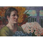 Ludwik Stasiak, Porträt der Frau des Künstlers zwischen Blumen