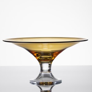 Krosno Glassworks Krosno, Amber platter on a leg, early 21st century.