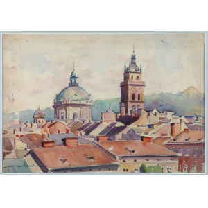 Janina Novotnovna (1881-1963), Blick auf die Dominikanerkirche und die Walachisch-Orthodoxe Kirche in Lemberg, 1920/30er Jahre.