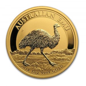 A set of five gold AUSTRALIAN EMU coins weighing one ounce each.