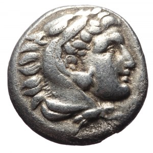 Macedonian Kingdom, Alexander III the Great (336-323 BC). AR drachm (Silver, 16mm, 3.97g) Early posthumous issue of Lamp