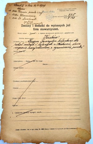 Dokument - Krajowe Towarzystwo budowlane robót wodnych i lądowych w Krakowie - Kraków 1907 rok