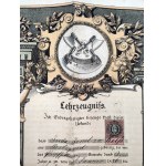 Cech mäsiarsky - Učňovský diplom - Baligród 1889, [umelecká litografia Klimka Bielitza].