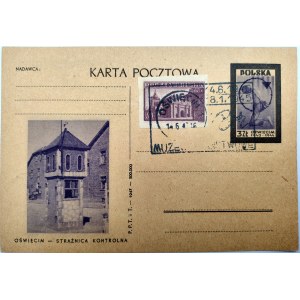 Auschwitz - Strážna veža - celá strana - Známka Múzea Auschwitz 1947