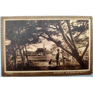 Pohľadnica - Hel - Hela - Pohľad z lesa na kostol [1907].