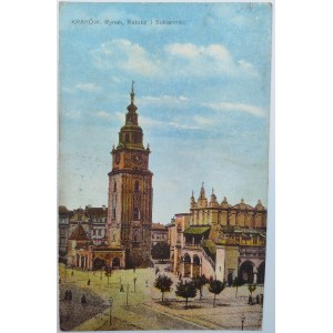 Pohlednice - Krakov. Tržní náměstí a Sukiennice - dopis z roku 1927