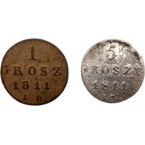 Księstwo Warszawskie 1 i 5 groszy 1811 IB