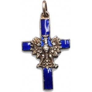Biżuteria patriotyczna - Emaliowany srebrny krzyż z polskim orłem - II RP