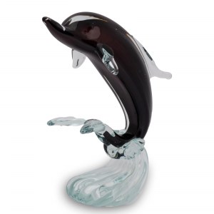 Figura delfina wykonana ze szkła barwionego, formowanego ręcznie, Murano, I poł. XX w.