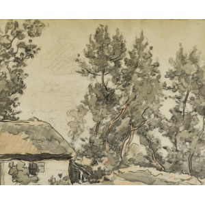 Jean PESKÉ (1870-1949), Landschaft mit Häuschen und Wäldchen