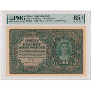 500 marek 1919 - 1. série BC - PMG 65 EPQ