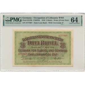 Posen, 3 Rubles 1916 - S - short clause (P4c) - PMG 64