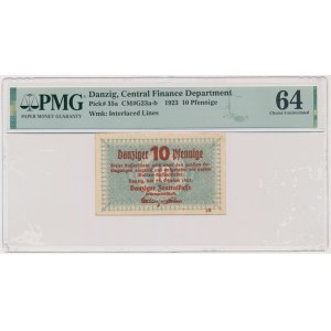 Danzig, 10 Pfennige 1923 - October - watermark ZIGZAG - PMG 64