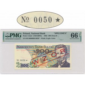 200 złotych 1982 - WZÓR - BU 0000000 - No. 0050 - PMPG 66 EPQ - niski numer wzoru