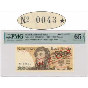 500 złotych 1976 - WZÓR - AF 0000000 - No.0043 - PMG 65 EPQ - niski numer wzoru