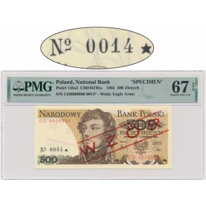 500 złotych 1982 - WZÓR - CD 0000000 - No.0014 - PMG 67 EPQ - bardzo niski numer wzoru