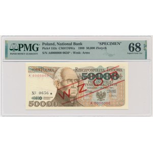 50.000 złotych 1989 - WZÓR - A 0000000 - No.0656 - PMG 68 EPQ