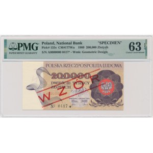 200.000 złotych 1989 - WZÓR - A 0000000 - No.0417 - PMG 63 EPQ