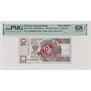 10 złotych 1994 - WZÓR - AA 0000000 - Nr. 1898 - PMG 68 EPQ