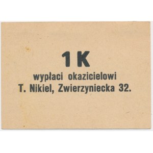 Kraków, Teofil Nikiel, 1 korona 1919 - blankiet - RZADKIE