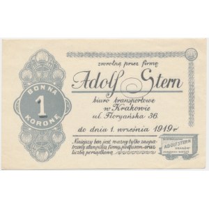 Kraków, Adolf Stern Biuro Transportowe, 1 korona 1919 - BARDZO RZADKIE