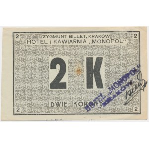 Krakow, Hotel and Café Monopol, 2 crowns 1919 - RARE