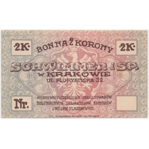 Kraków, Schwimmer i Sp, 2 korony 1919 - blankiet - RZADKIE