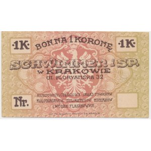 Kraków, Schwimmer i Sp, 1 korona 1919 - blankiet - RZADKI