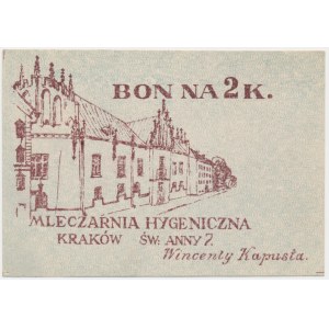 Kraków, Mleczarnia Hygieniczna, 2 korony 1919 - Druk I -