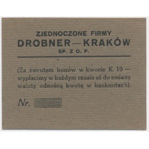 Kraków, Zjednoczone Firmy Drobner, 1 korona 1919 - blankiet -
