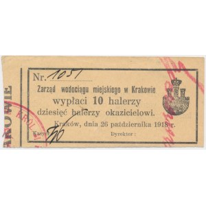 Kraków, Zarząd Wodociągu Miejskiego, 10 halerzy 1919 - numer odręczny -