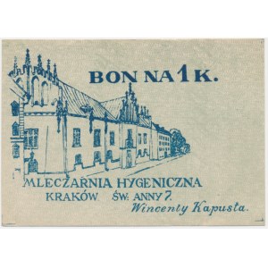Kraków, Mleczarnia Hygieniczna, 1 korona 1919 - Druk I -