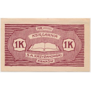 Kraków, Księgarnia S.A. Krzyżanowski, 1 korona 1919 - blankiet -