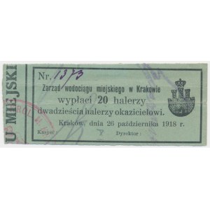 Kraków, Zarząd Wodociągu Miejskiego, 20 halerzy 1919 - numer odręczny -