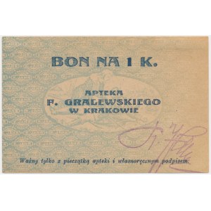Kraków, Apteka E. Gralewskiego, 1 korona 1919 - RZADKIE