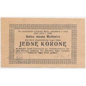 Myślenice, 1 korona 1919 - niekasowany